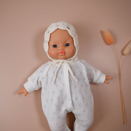 WhitecFooted Sleeper and Bonnet for Minikane 28cm Doll