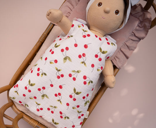 White Cherry Sleeping Bag for Dinkum 35cm Doll