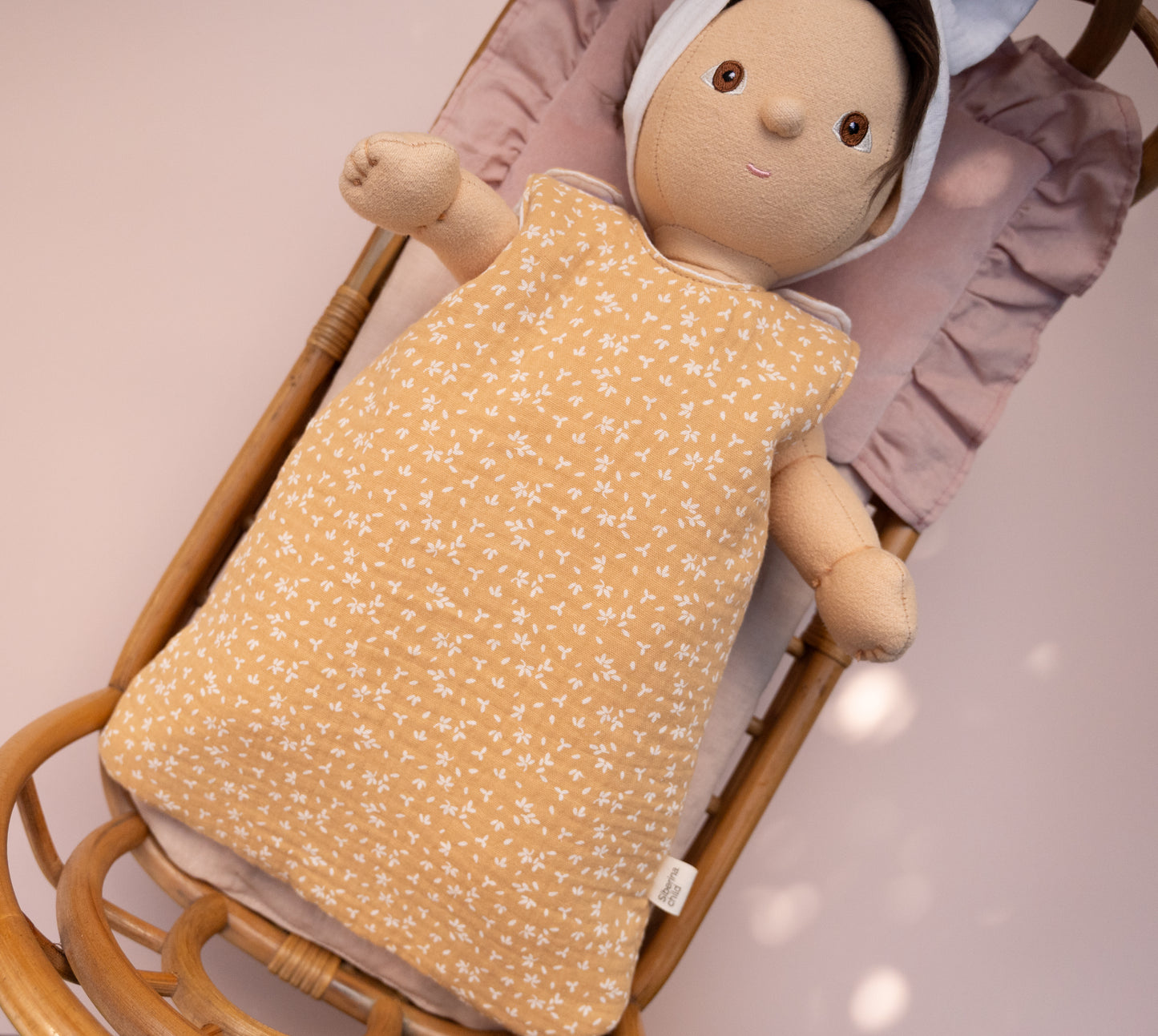 Mustard Floral Sleeping Bag for Dinkim 35cm Doll