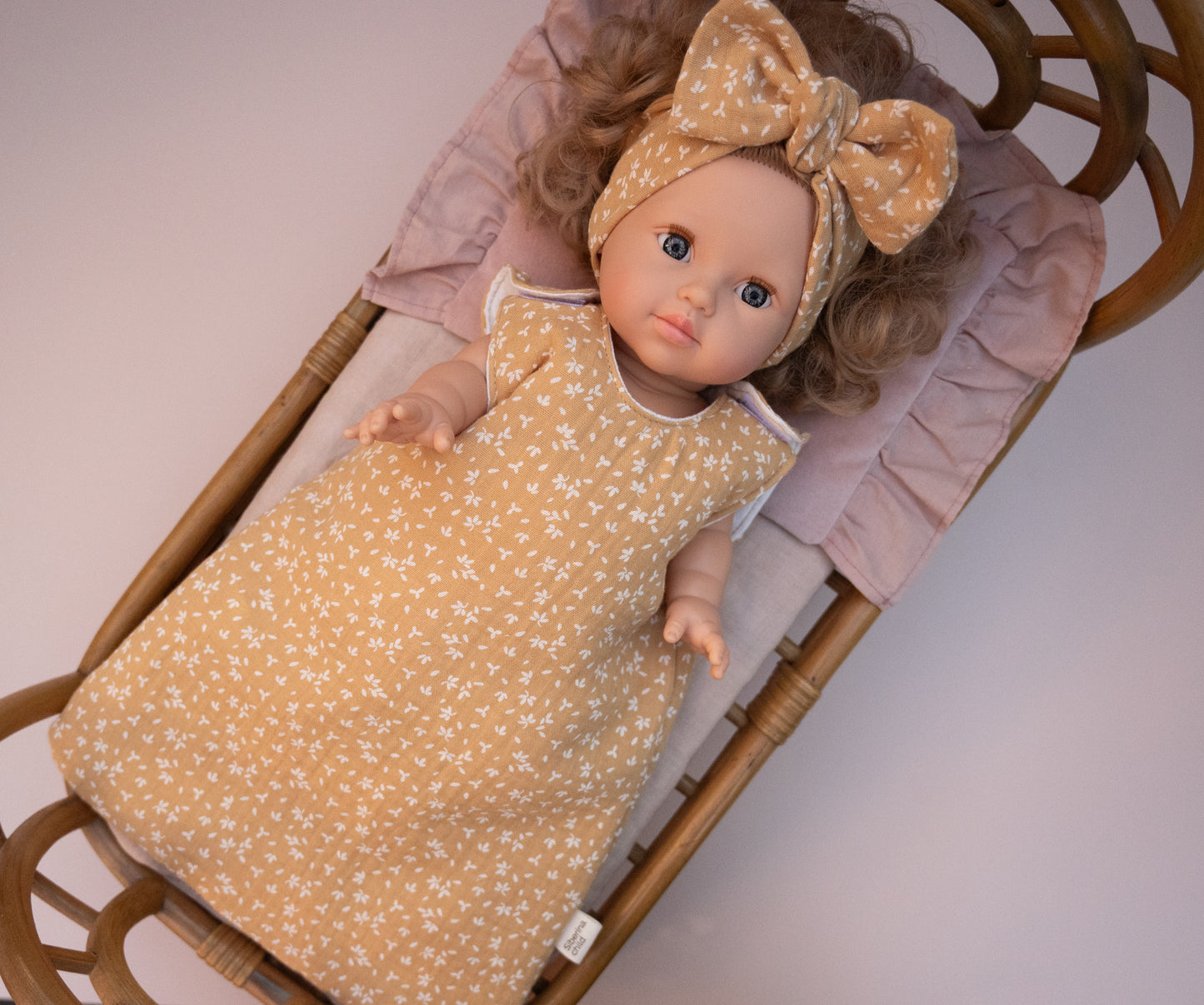 Mustard Floral Sleeping Bag for Minikane 34 cm Doll
