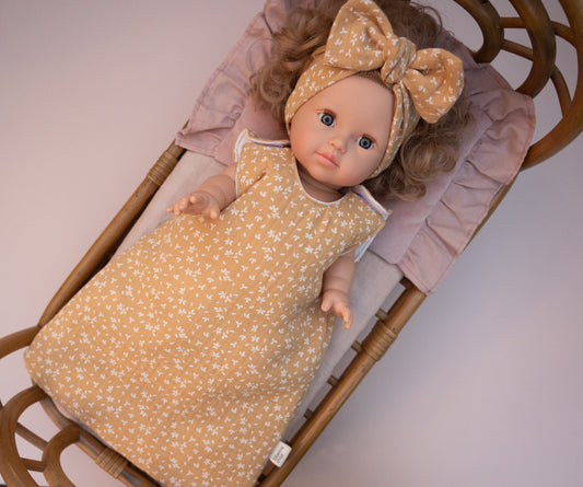 Mustard Floral Sleeping Bag for Minikane 34 cm Doll
