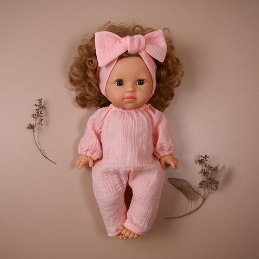 Light Pink Muslin Romper and Bow for Minikane 34cm Doll